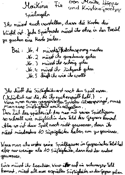 Ess-Schach; handschriftlicher Entwurf der Spielregeln